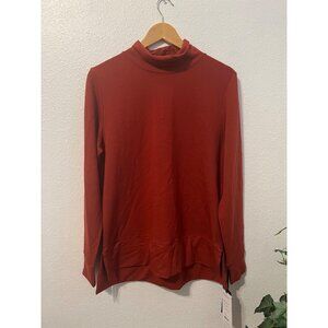 NWT womens pullover casual dark burnt orange mockneck oversized sweatshirt SMALL